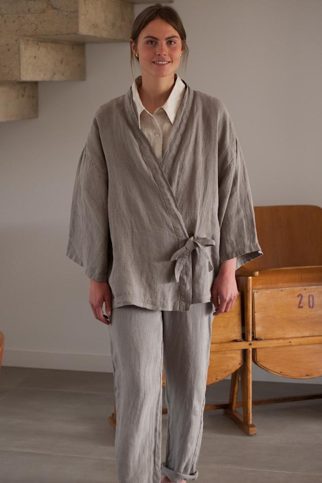 Veste kimono en chanvre pur Baie d'Along - Couleur Chanvre